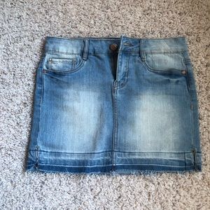 Distressed denim skirt